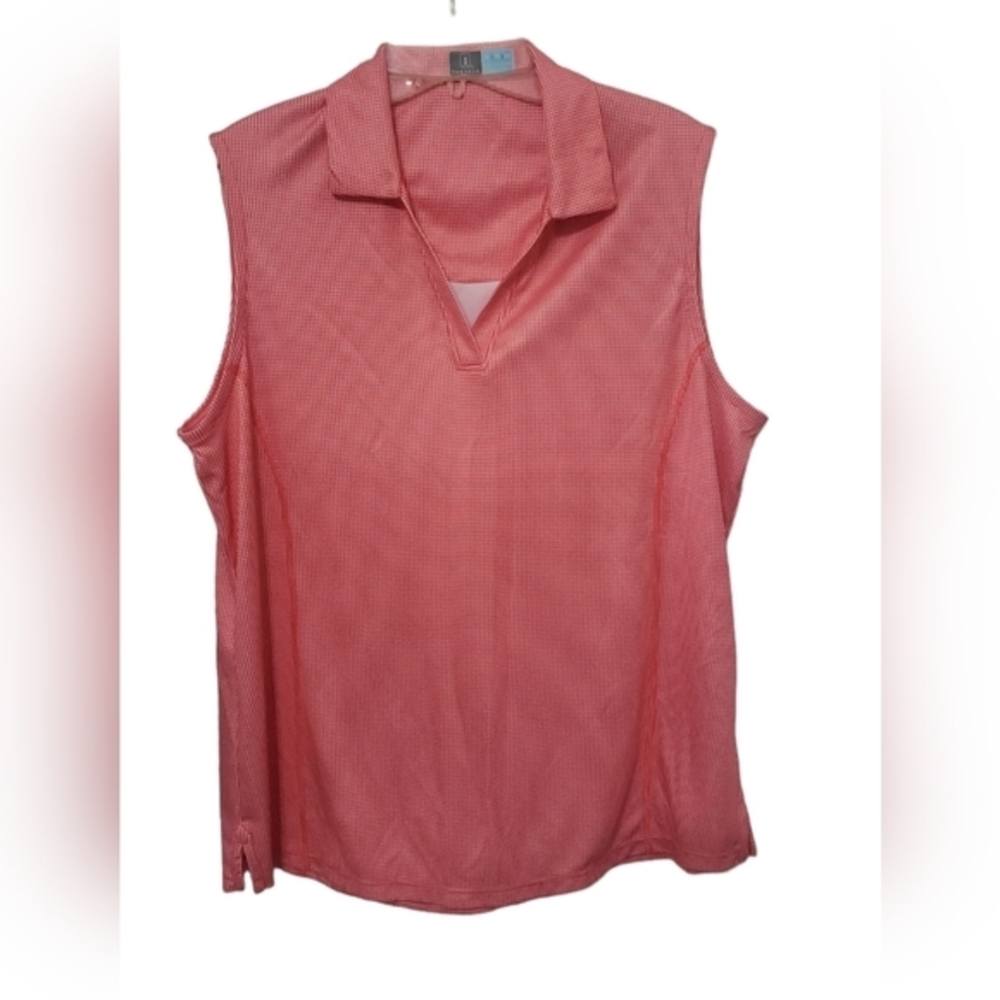 PGA TOUR Women's Airflux Sleeveless‎ Polo Shirt Red And White Checked Size XL